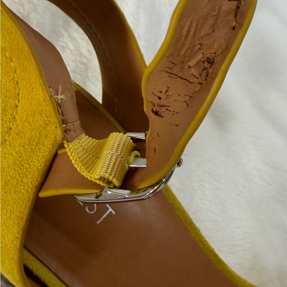 Nine West Yellow Suede Ankle Strap Block Heel Sandals - Picture 8 of 9